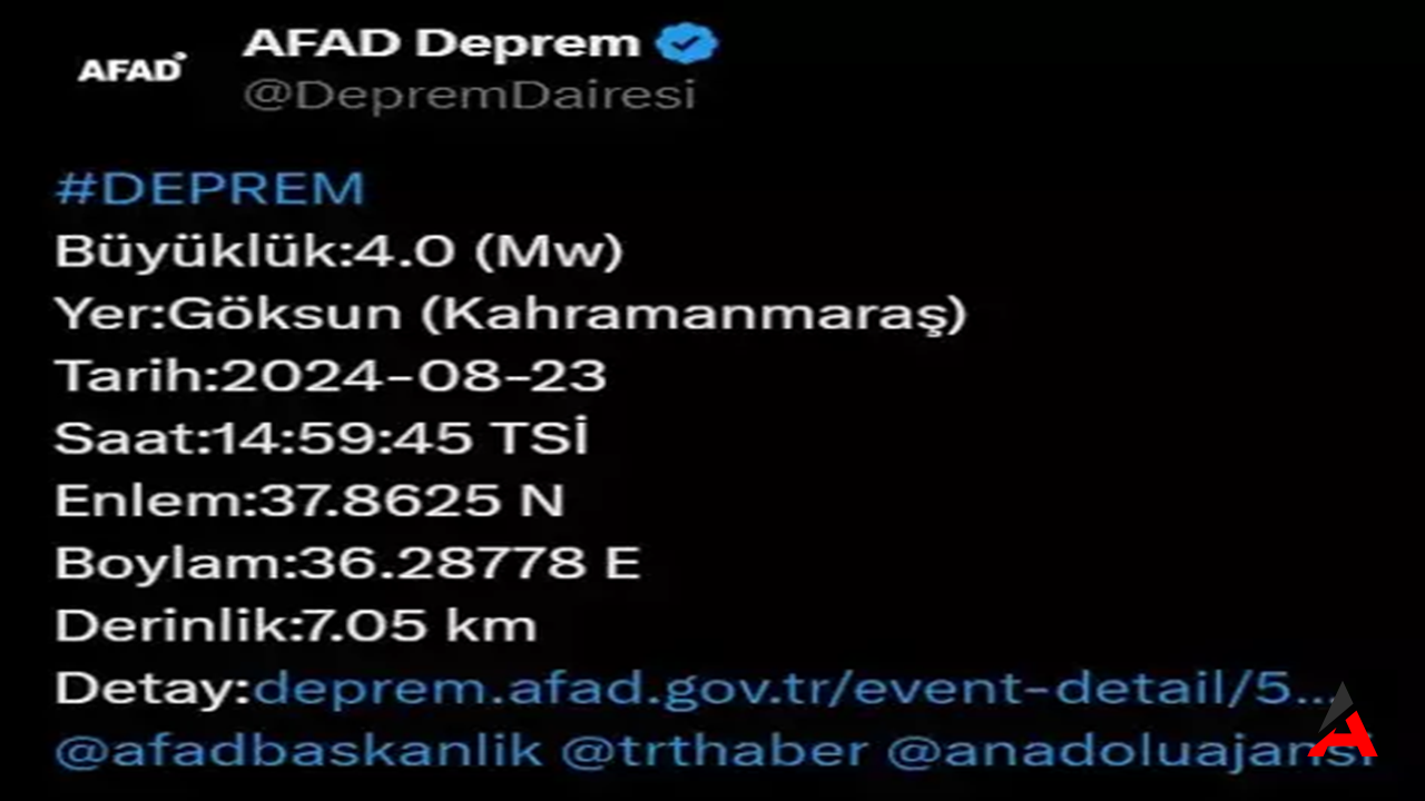 Kahramanmaraş Göksun’da 4 Büyüklüğünde Deprem Meydana Geldi1